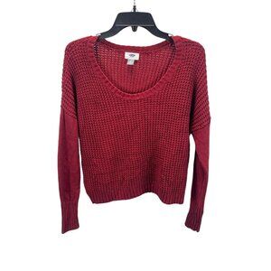 Old Navy Red Chunky Knit Scoop Neck Sweater S Tomato Girl Cotton Blend Relaxed F